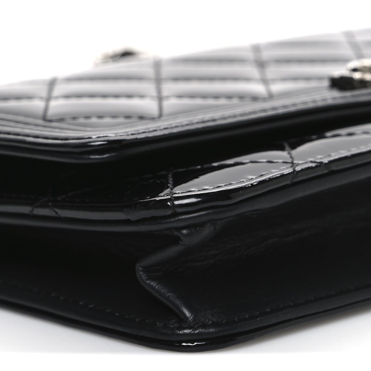 Patent Calfskin Quilted Boy Wallet On Chain WOC Black
