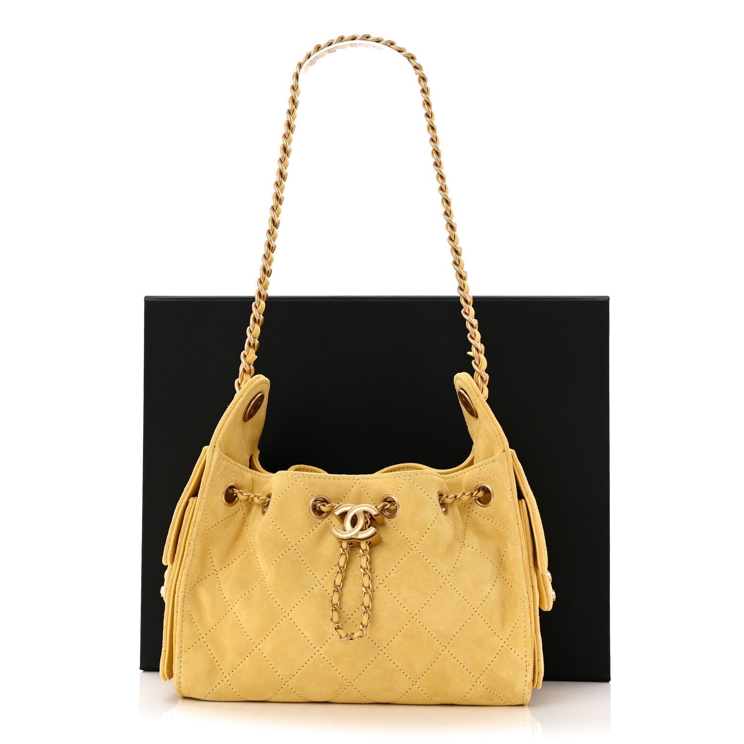 Suede Quilted Mini Chanel 25 Handbag Yellow