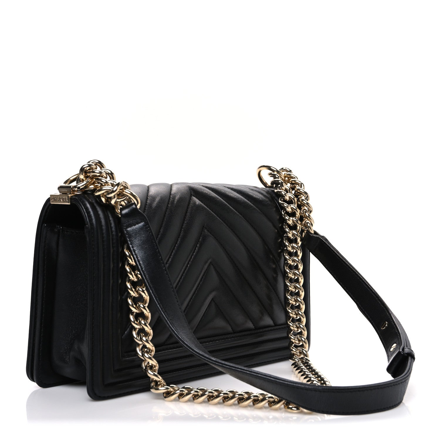 Calfskin Chevron Quilted Medium Boy Flap Black
