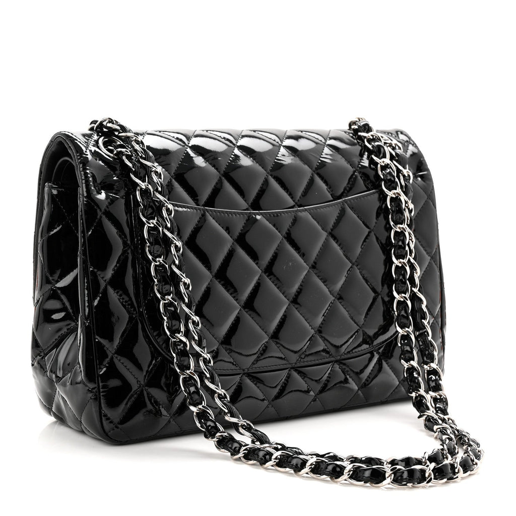 Patent Quilted Jumbo Double Flap Black