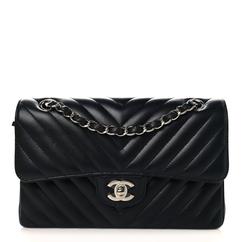 Lambskin Chevron Quilted Small Double Flap Black