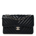 Lambskin Chevron Quilted Small Double Flap Black