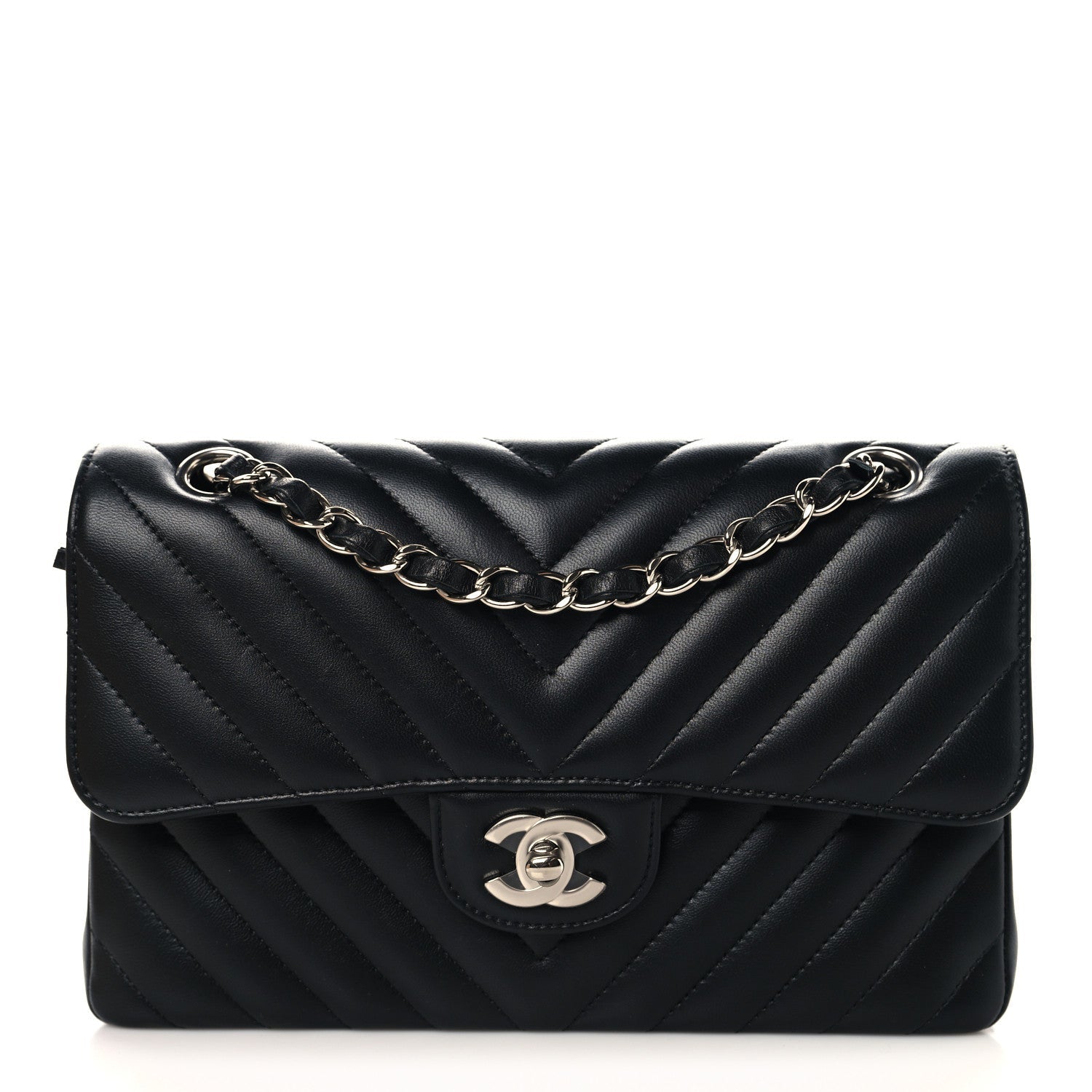 Lambskin Chevron Quilted Small Double Flap Black