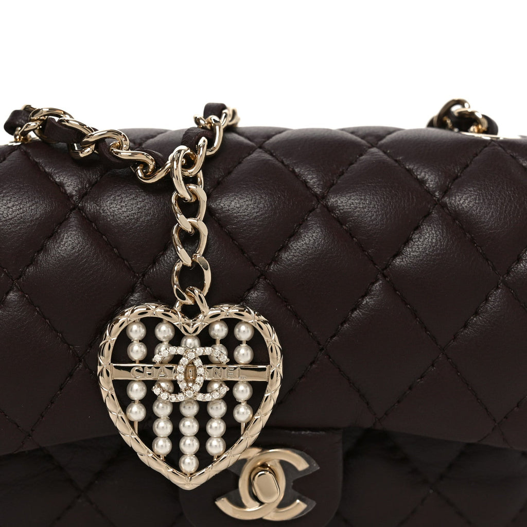 Lambskin Quilted Mini Double Flap With Hook Dark Brown