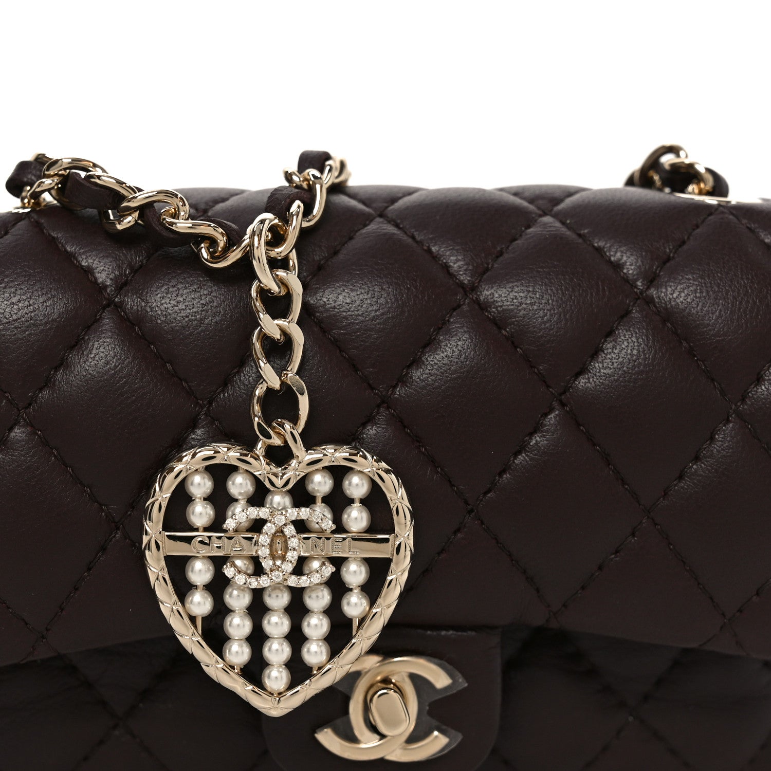 Lambskin Quilted Mini Double Flap With Hook Dark Brown