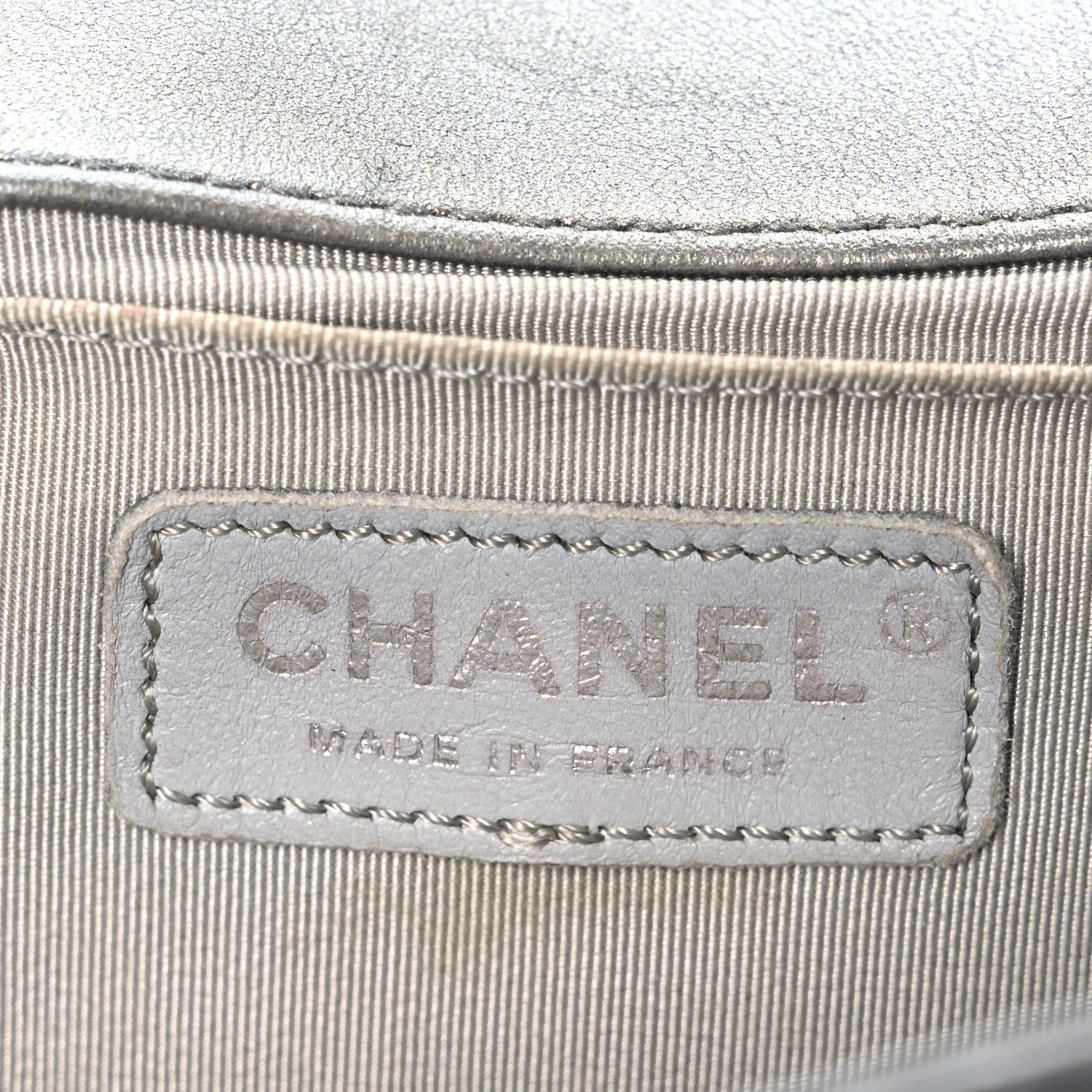 Metallic Lambskin Glass Pearl Embroidered Medium Boy Flap  Silver