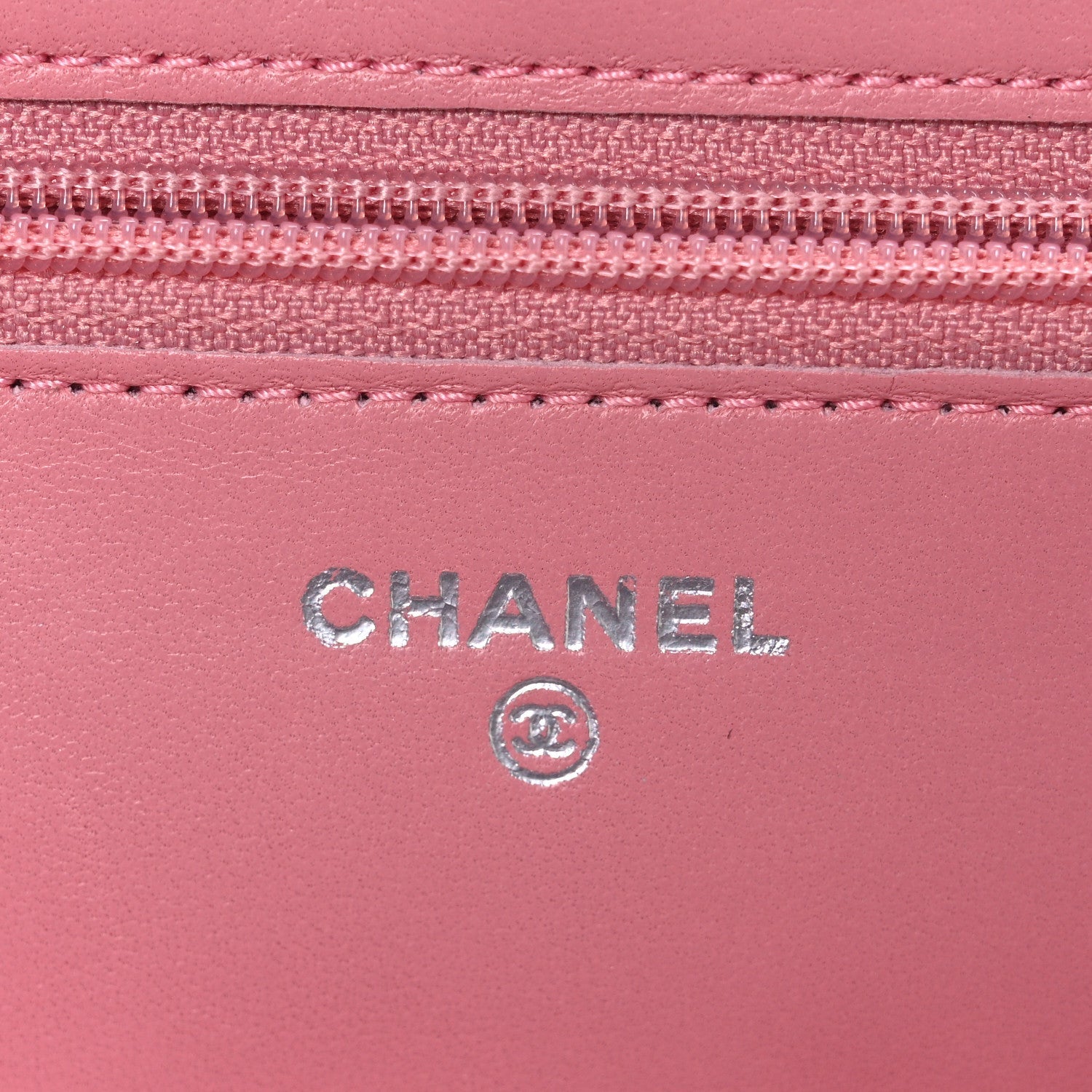 Lambskin Camellia Embossed Wallet on Chain WOC Pink