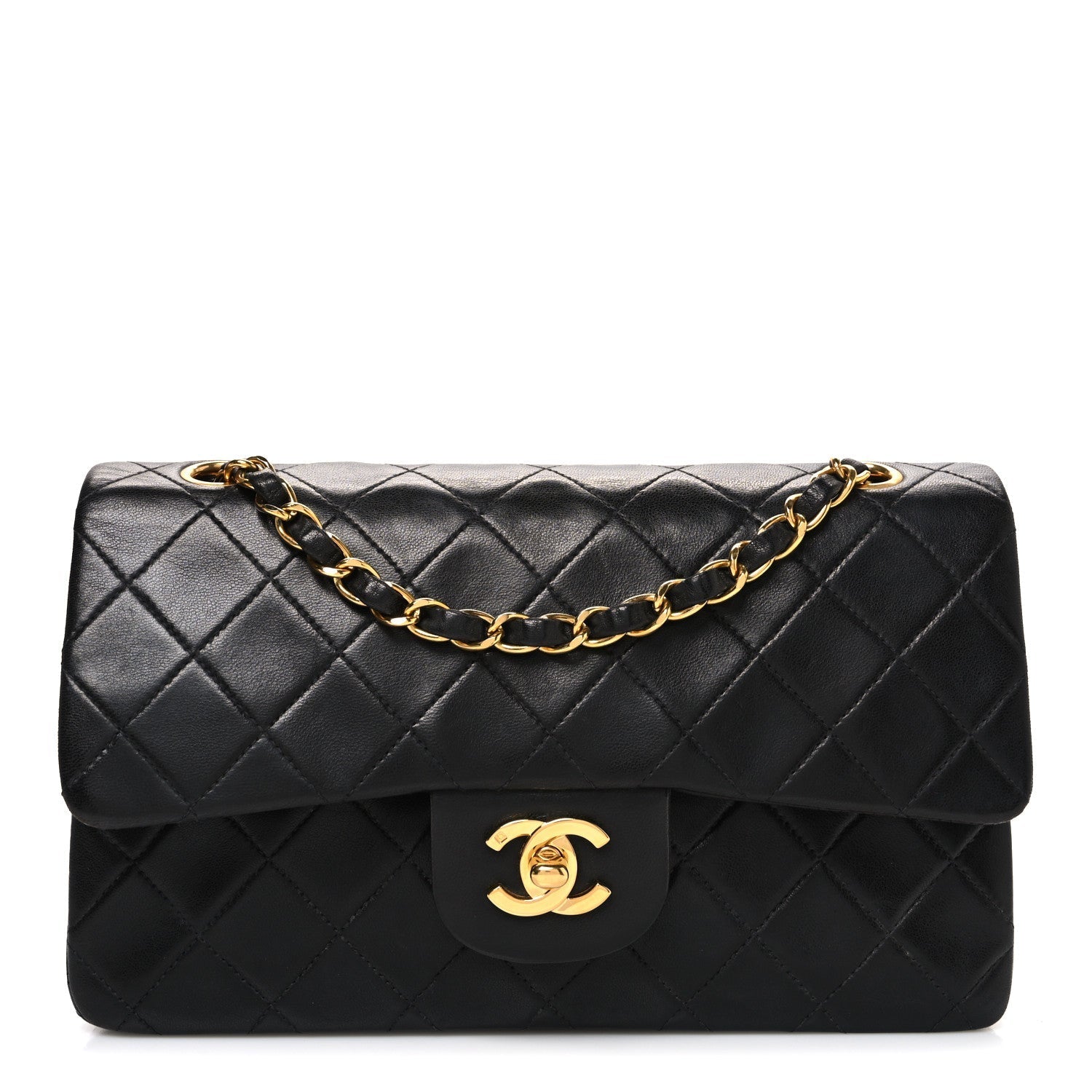 Lambskin Quilted Small Double Flap Black