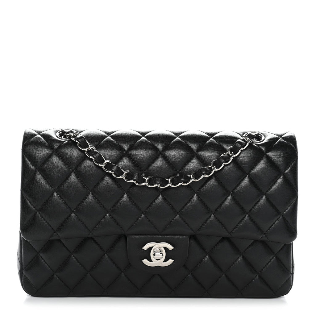 Lambskin Quilted Medium Double Flap Black