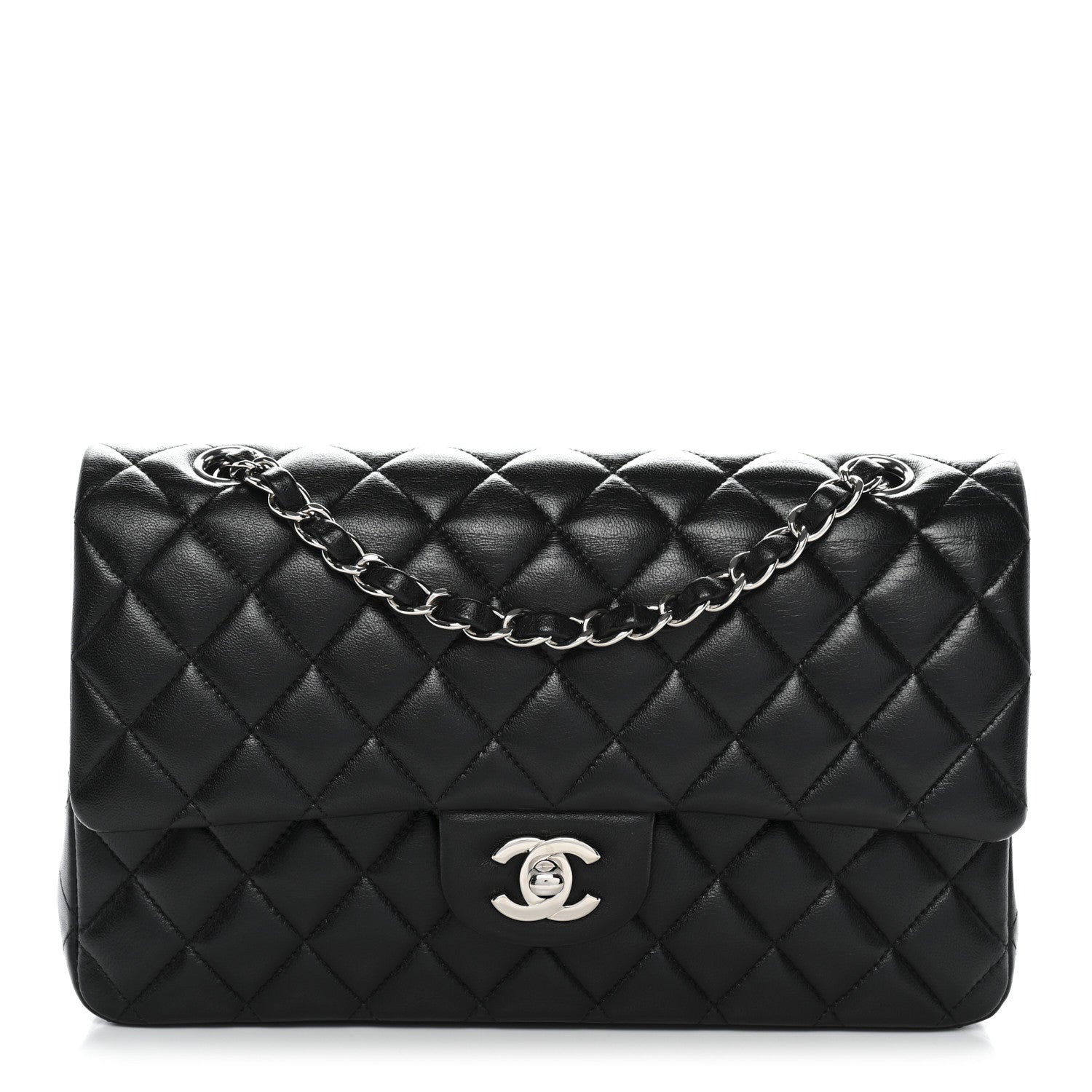 Lambskin Quilted Medium Double Flap Black
