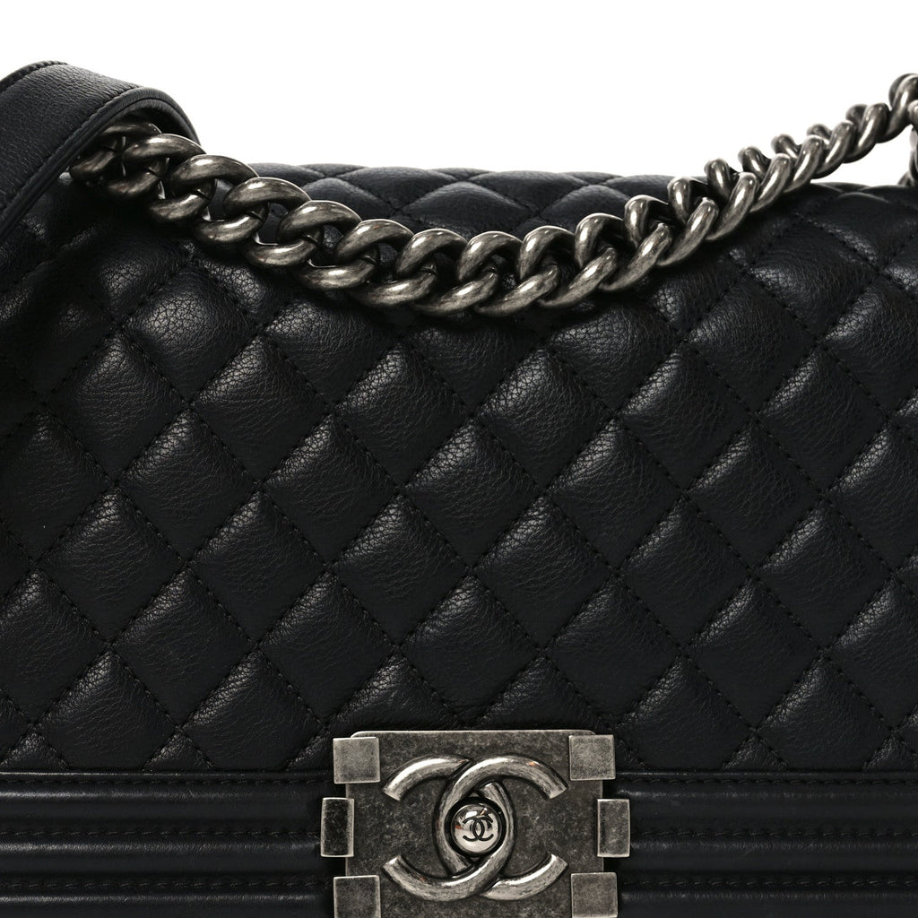 Calfskin Quilted Medium Boy Flap Black