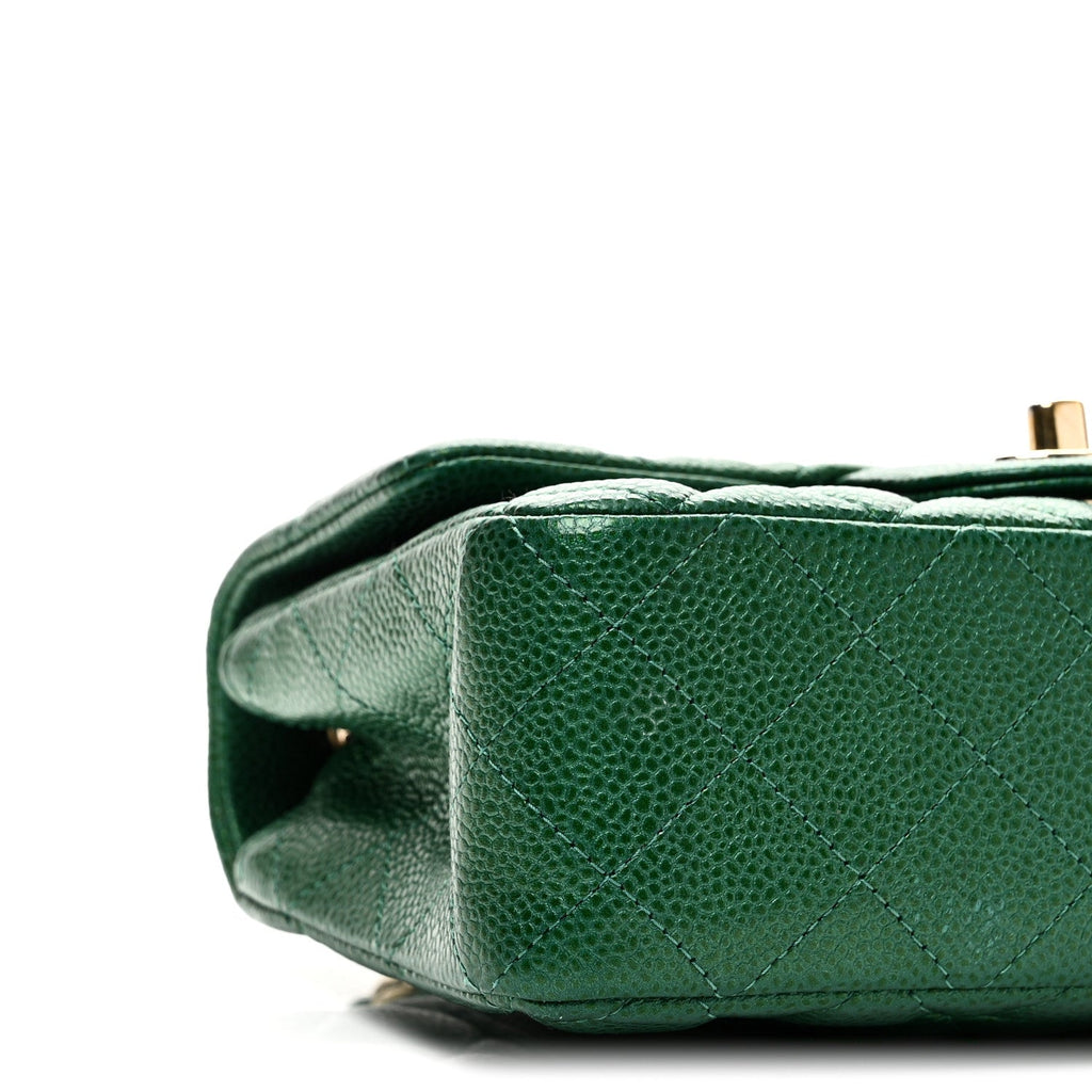 Metallic Caviar Quilted Mini Rectangular Flap Green