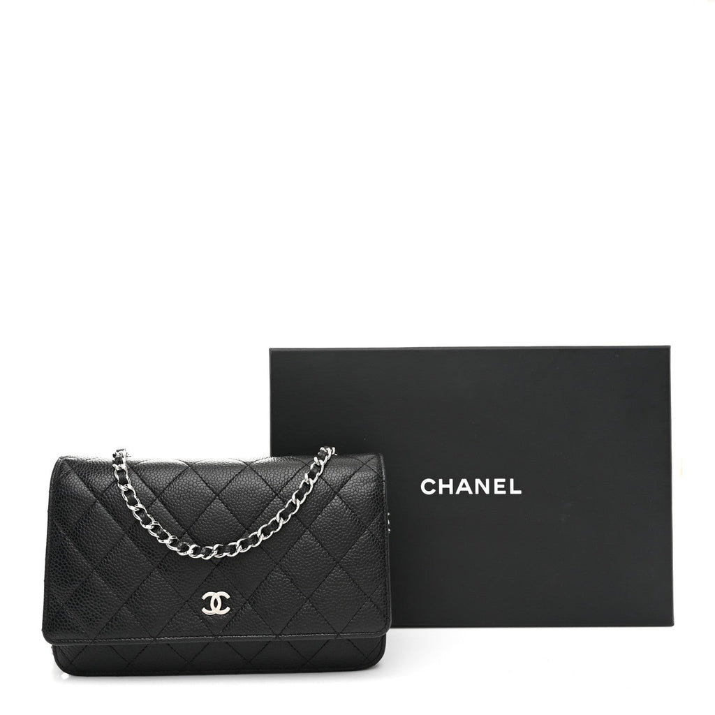 Caviar Quilted Wallet on Chain WOC Black