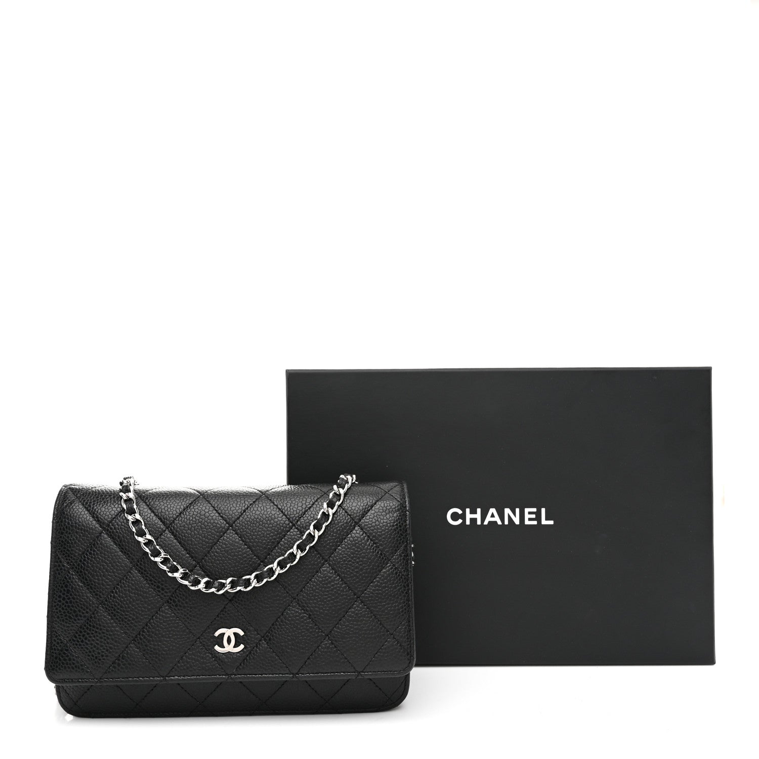Caviar Quilted Wallet on Chain WOC Black