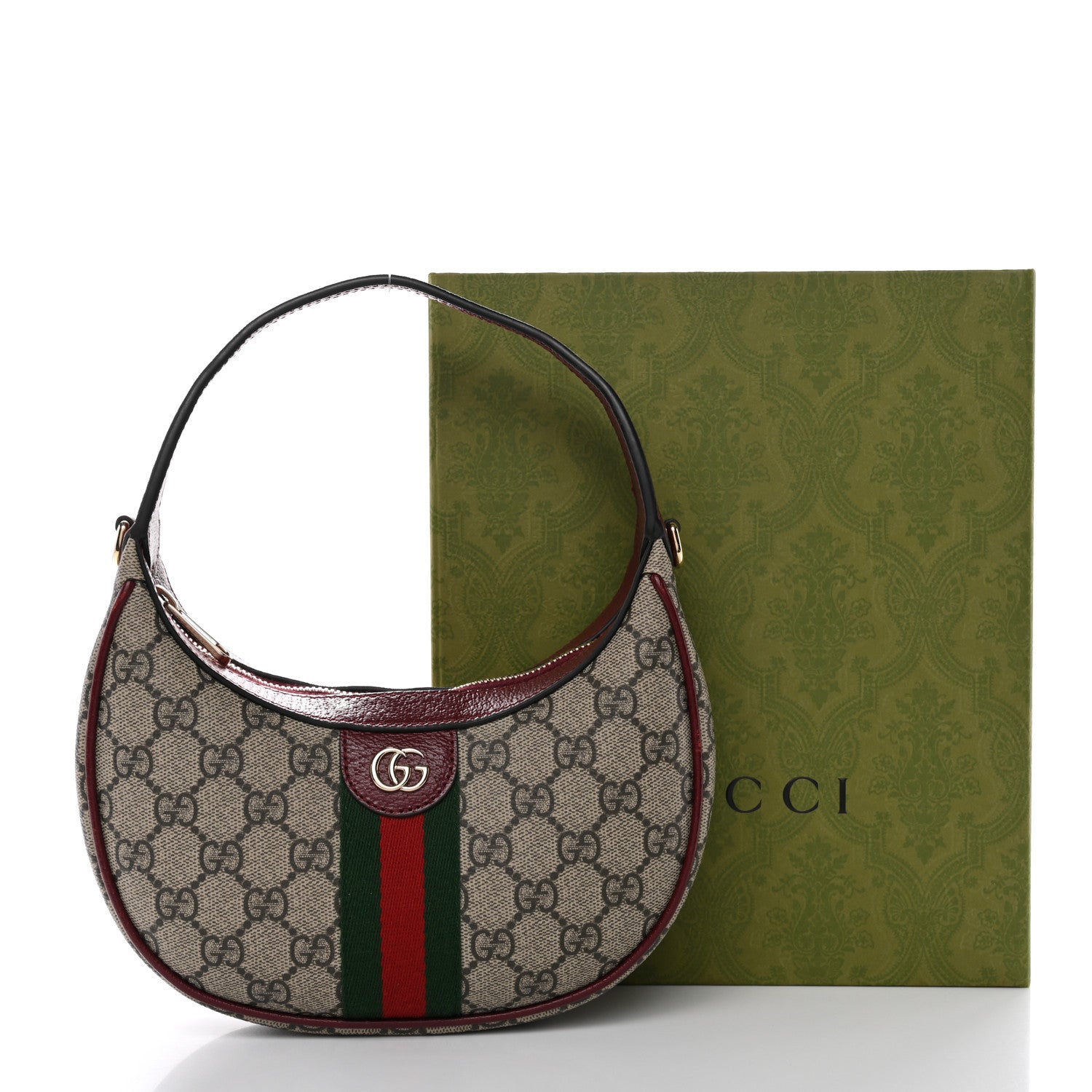 GG Supreme Monogram Textured Dollar Calfskin Small Ophidia Shoulder Bag Beige Bordeaux