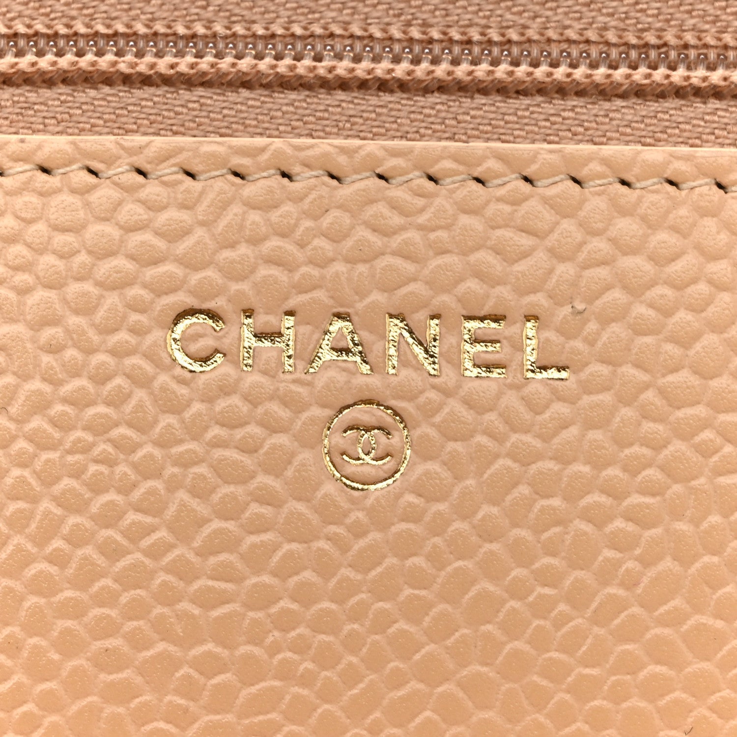 Caviar Quilted Wallet on Chain WOC Beige