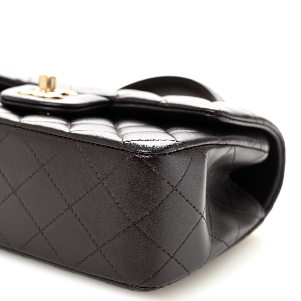 Lambskin Quilted Mini Top Handle Rectangular Flap Dark Purple