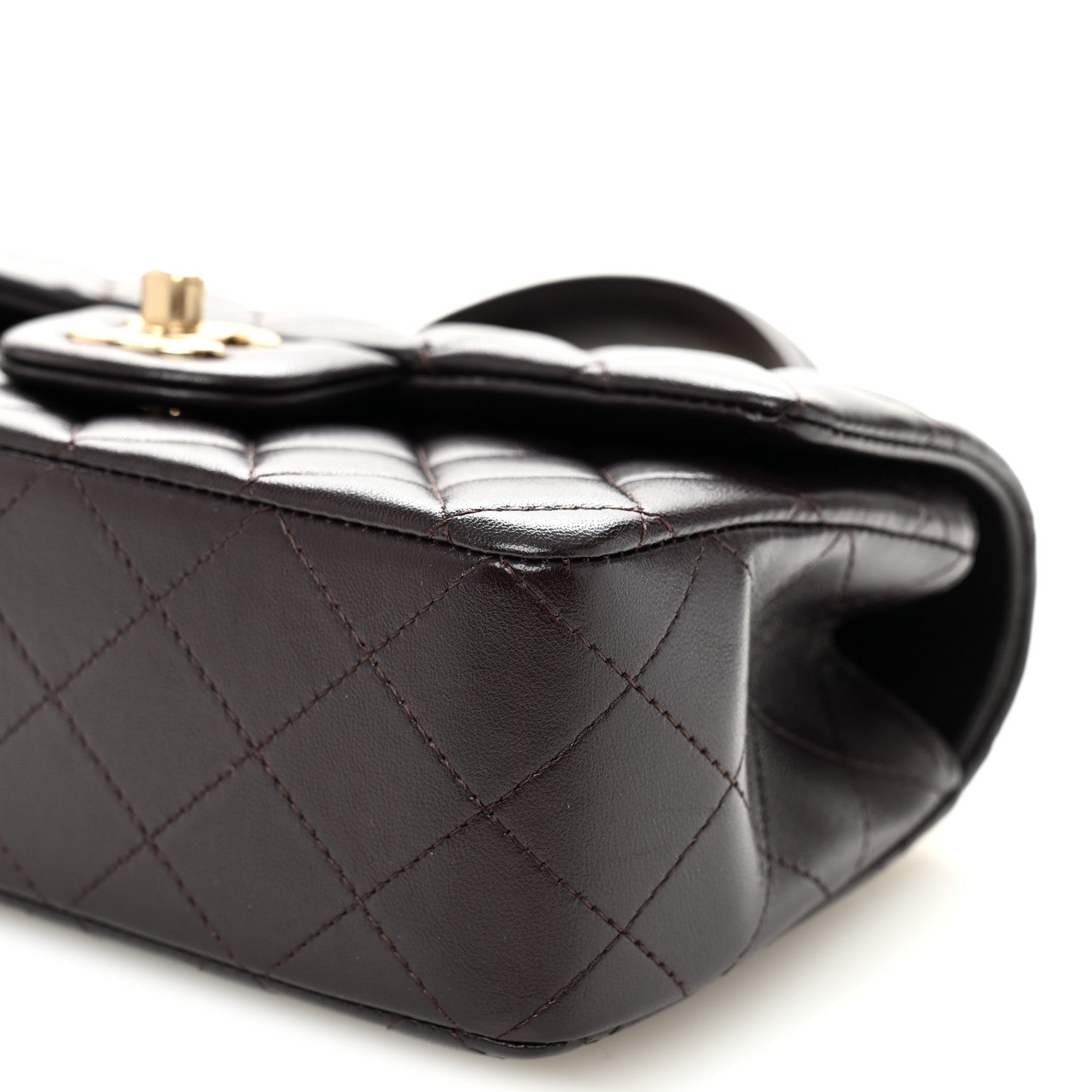 Lambskin Quilted Mini Top Handle Rectangular Flap Dark Purple