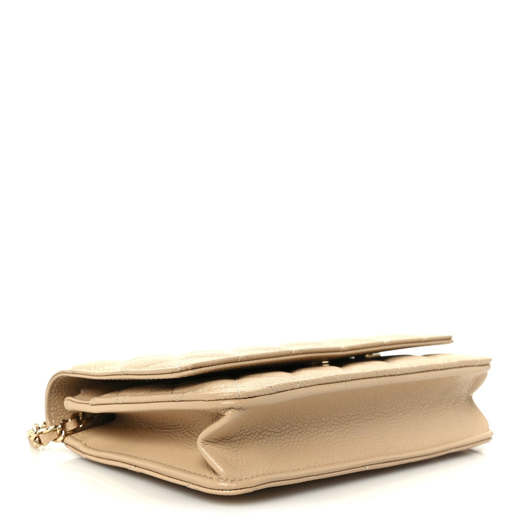 Caviar Quilted Wallet on Chain WOC Beige