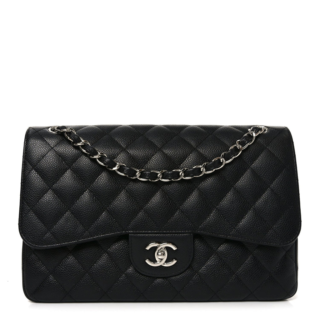 Caviar Quilted Jumbo Double Flap Black