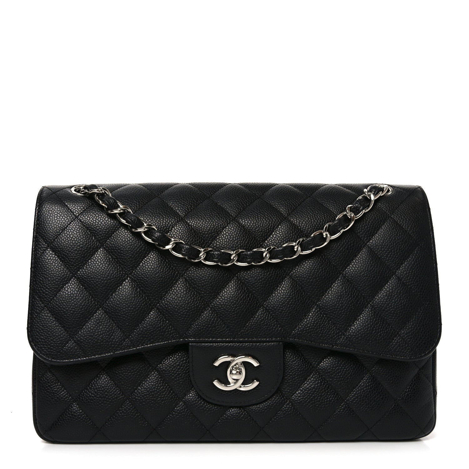 Caviar Quilted Jumbo Double Flap Black