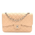 Caviar Quilted Jumbo Double Flap Beige