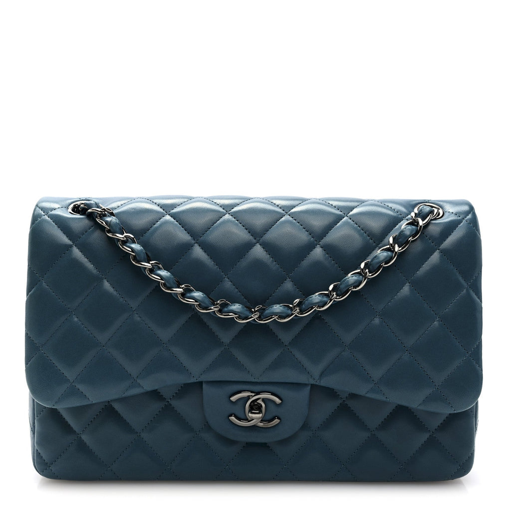 Lambskin Quilted Jumbo Double Flap Turquoise