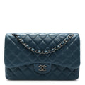 Lambskin Quilted Jumbo Double Flap Turquoise
