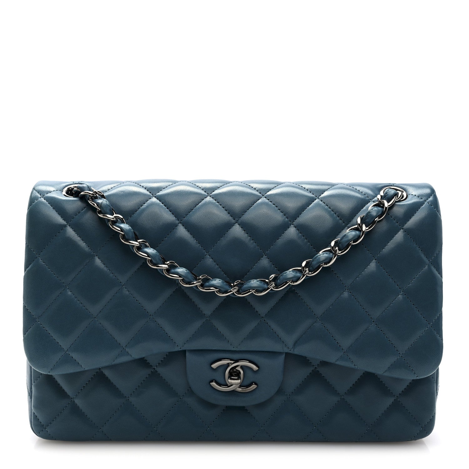 Lambskin Quilted Jumbo Double Flap Turquoise