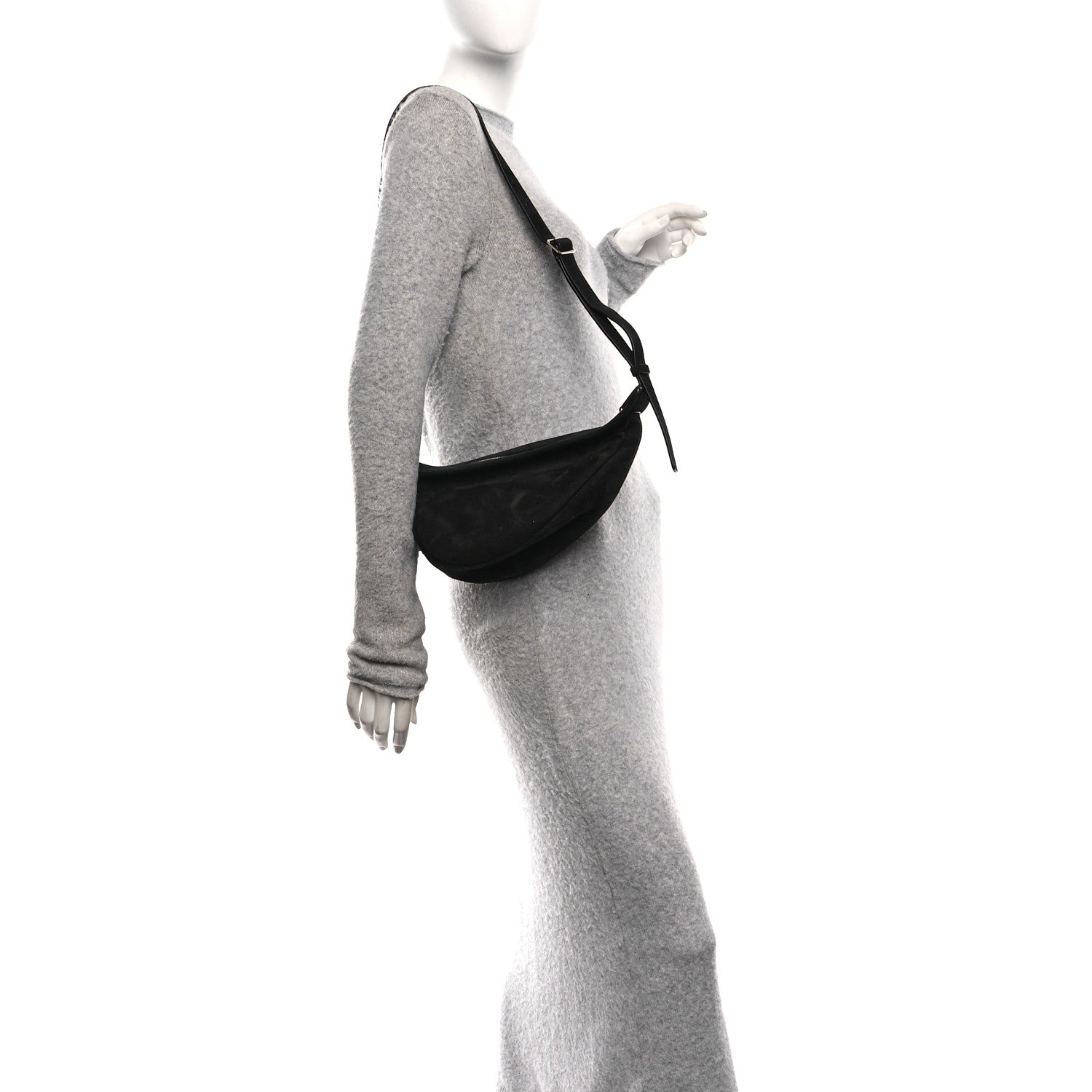 Suede Small Slouchy Banana Bag Black