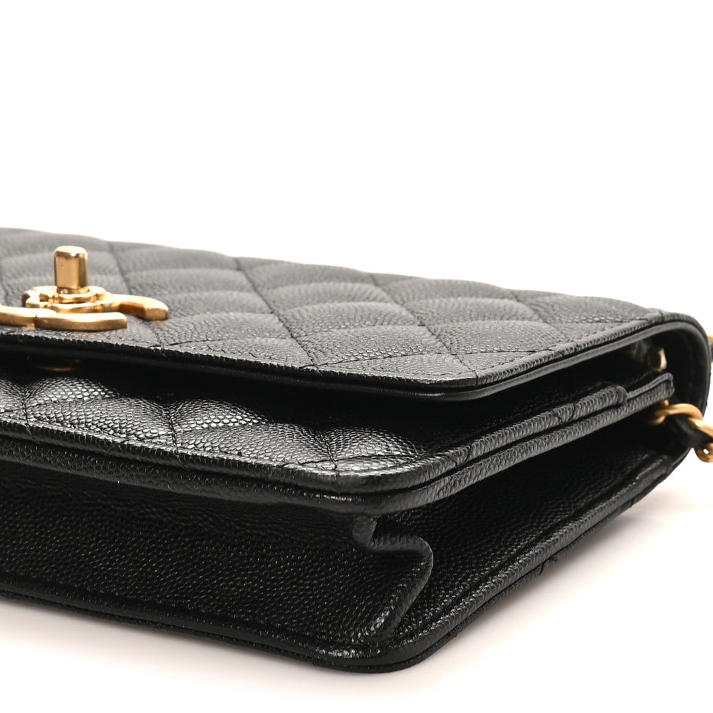 Caviar Quilted Camellia Wallet On Chain WOC Black