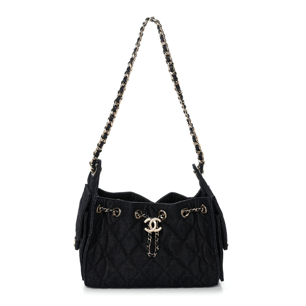 Denim Quilted Mini Chanel 25 Handbag Dark Blue