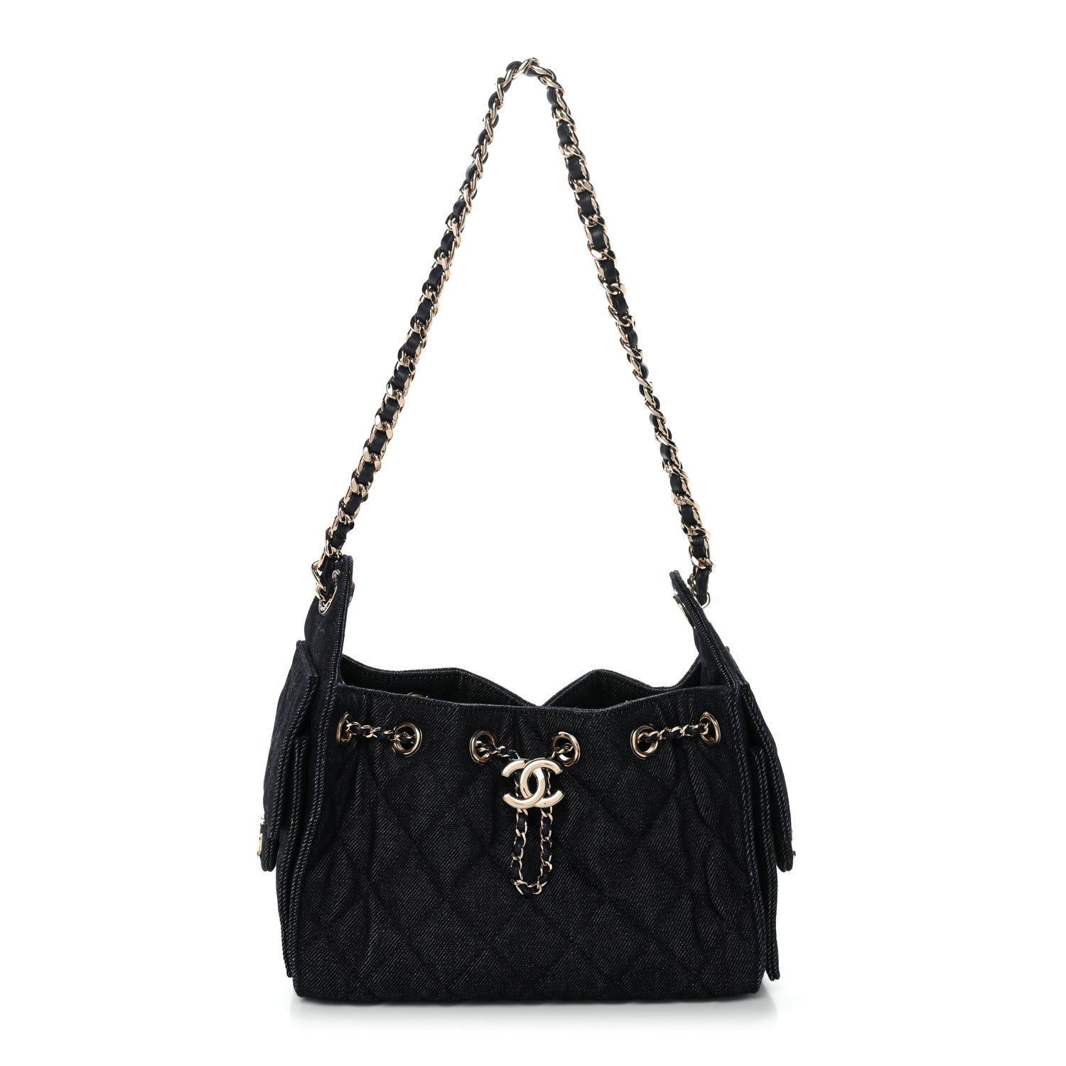 Denim Quilted Mini Chanel 25 Handbag Dark Blue