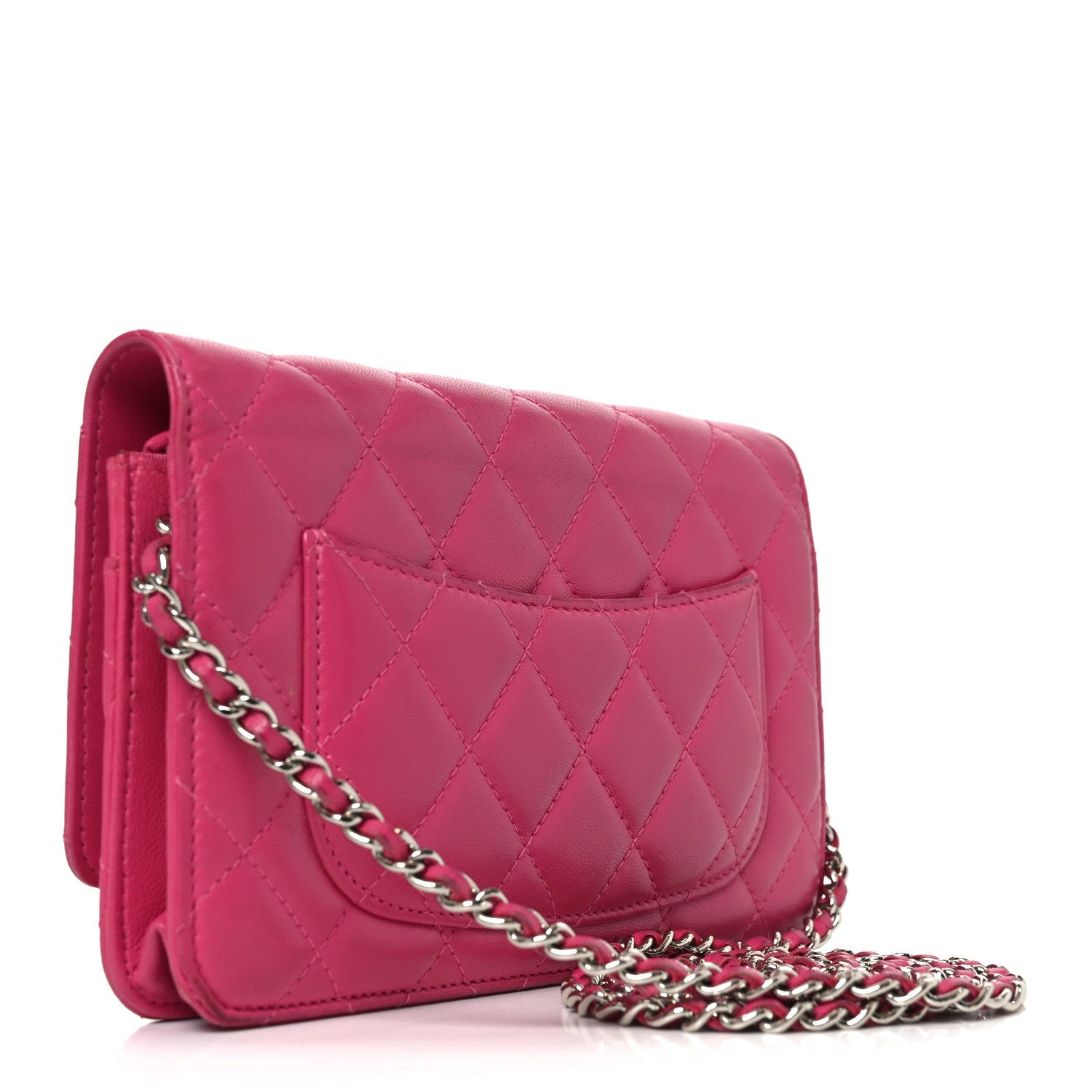 Lambskin Quilted Wallet On Chain WOC Dark Pink