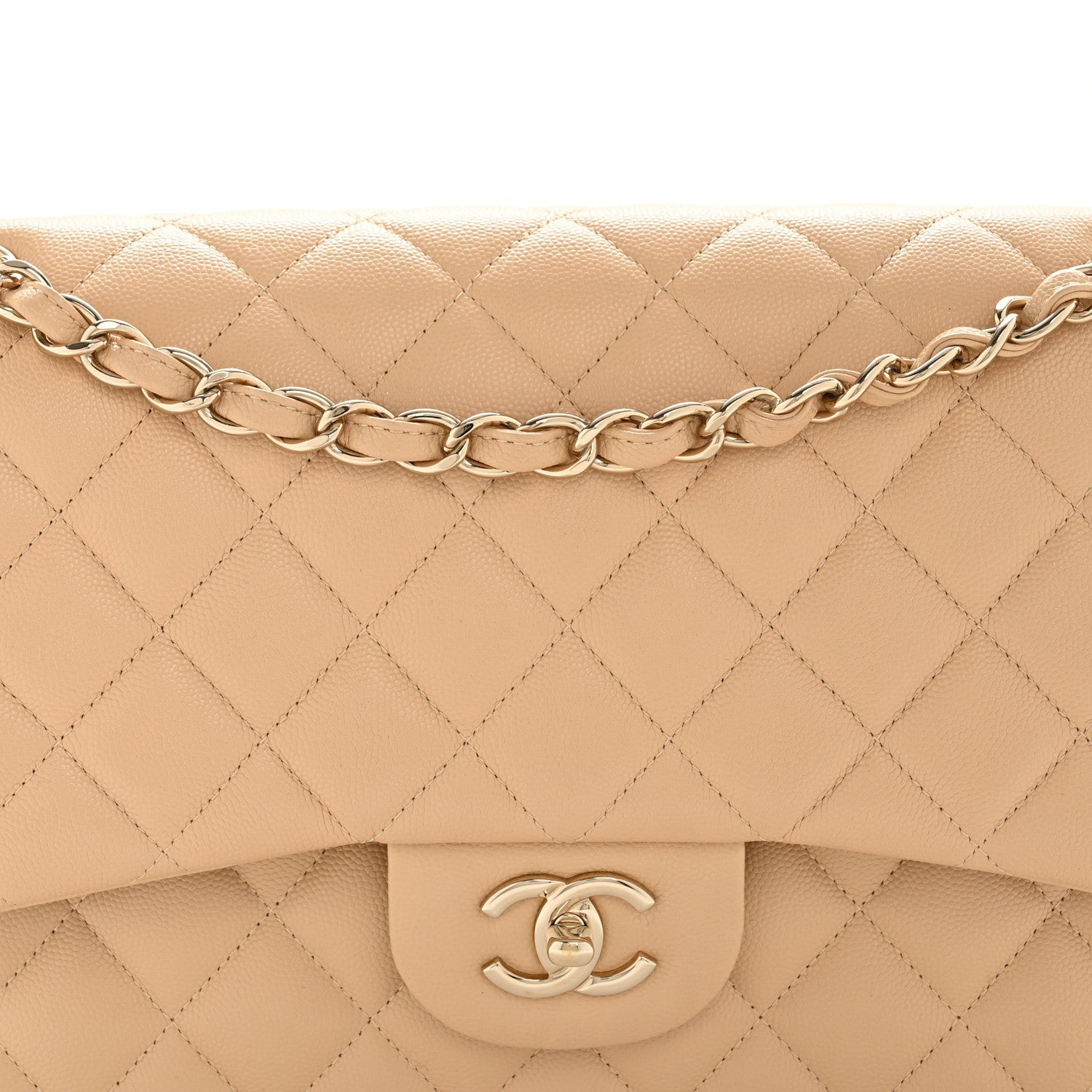 Caviar Quilted Jumbo Double Flap Beige