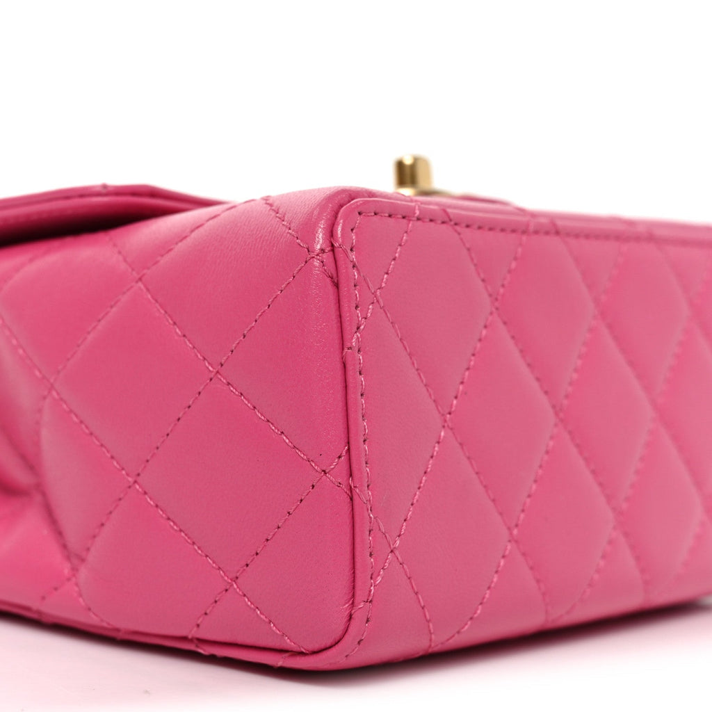 Goatskin Quilted Mini Square Flap Pink