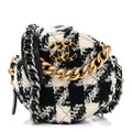 Wool Tweed Lambskin Quilted Chanel 19 Round Clutch With Chain and Coin Purse Black White