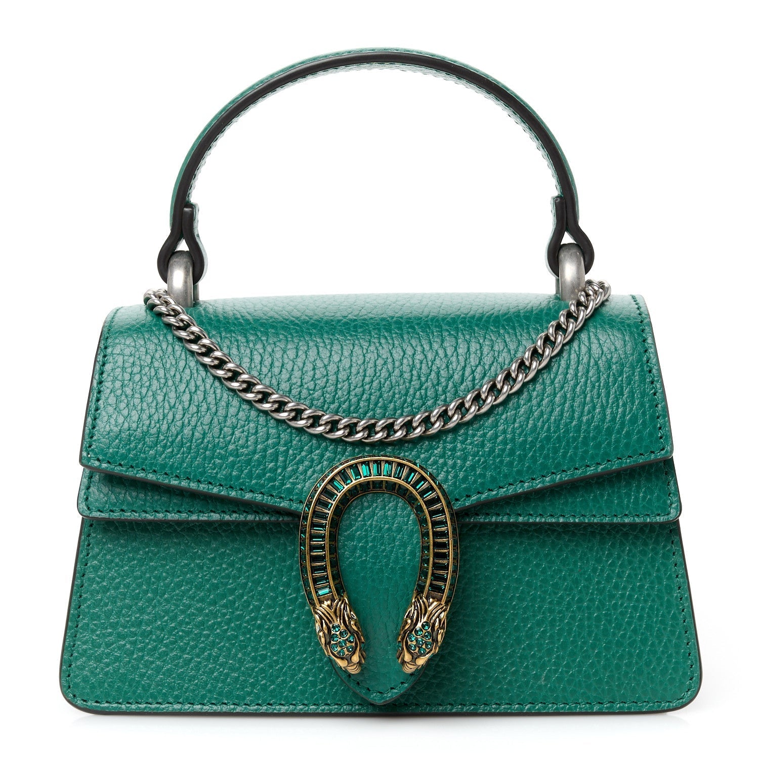 Dollar Calfskin Crystal Mini Dionysus Top Handle Bag Emerald