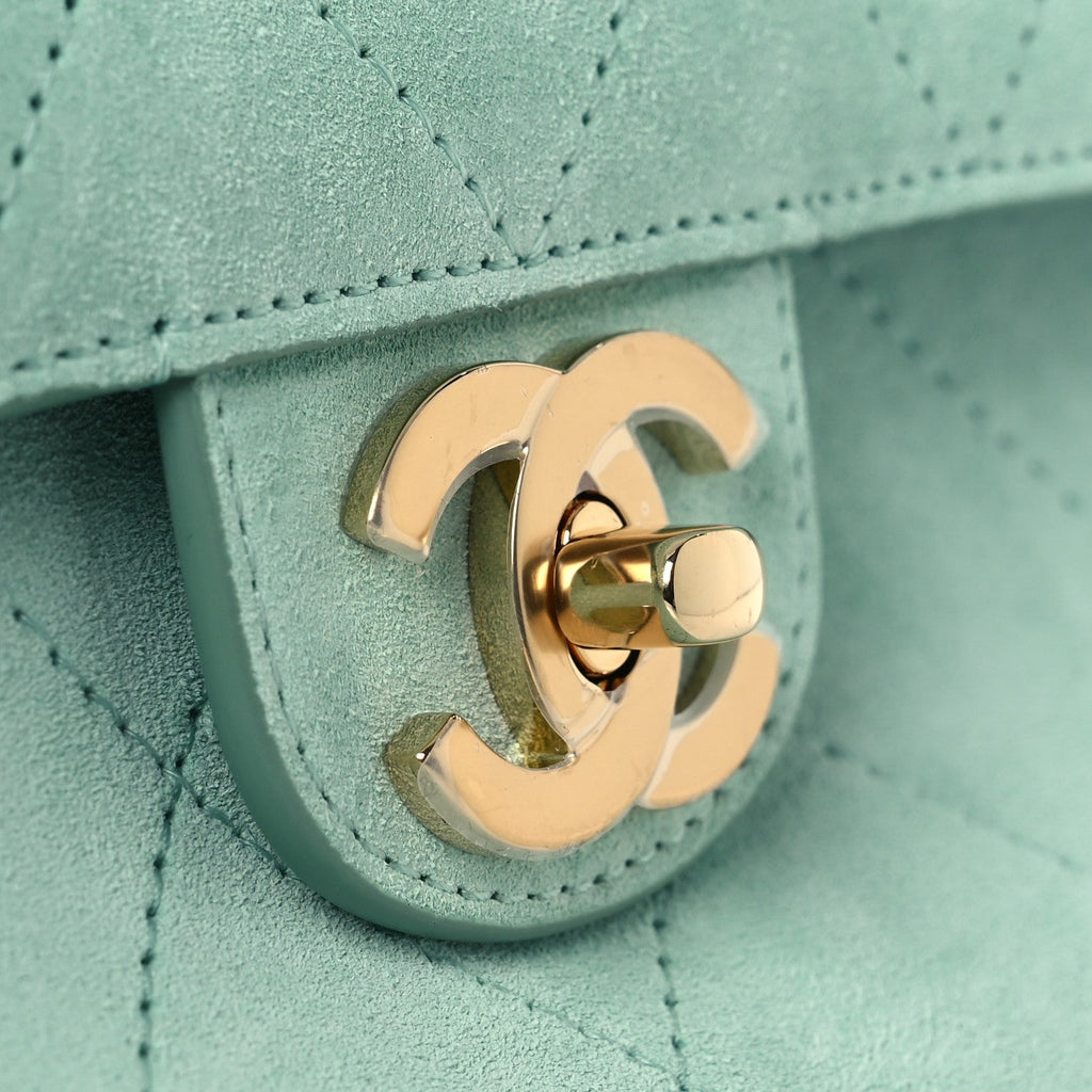 Suede Calfskin Small Souplissimo Maxi Flap Green