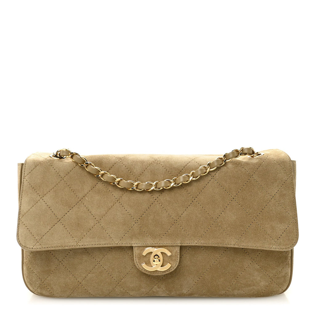 Suede Calfskin Small Souplissimo Maxi Flap Dark Beige