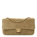 Suede Calfskin Small Souplissimo Maxi Flap Dark Beige