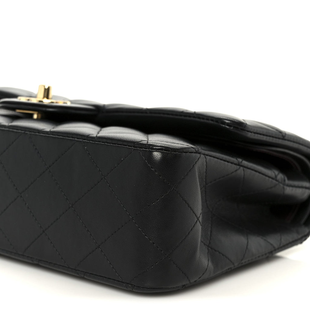 Lambskin Quilted Medium Double Flap Black