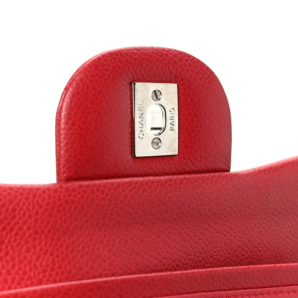 Caviar Quilted Jumbo Double Flap Dark Red