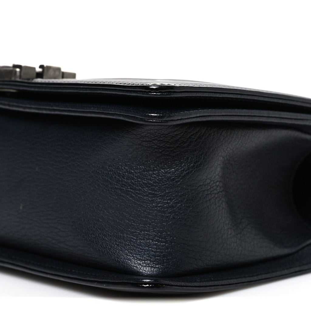 Goatskin Quilted Patent Medium Duo Boy Flap Black