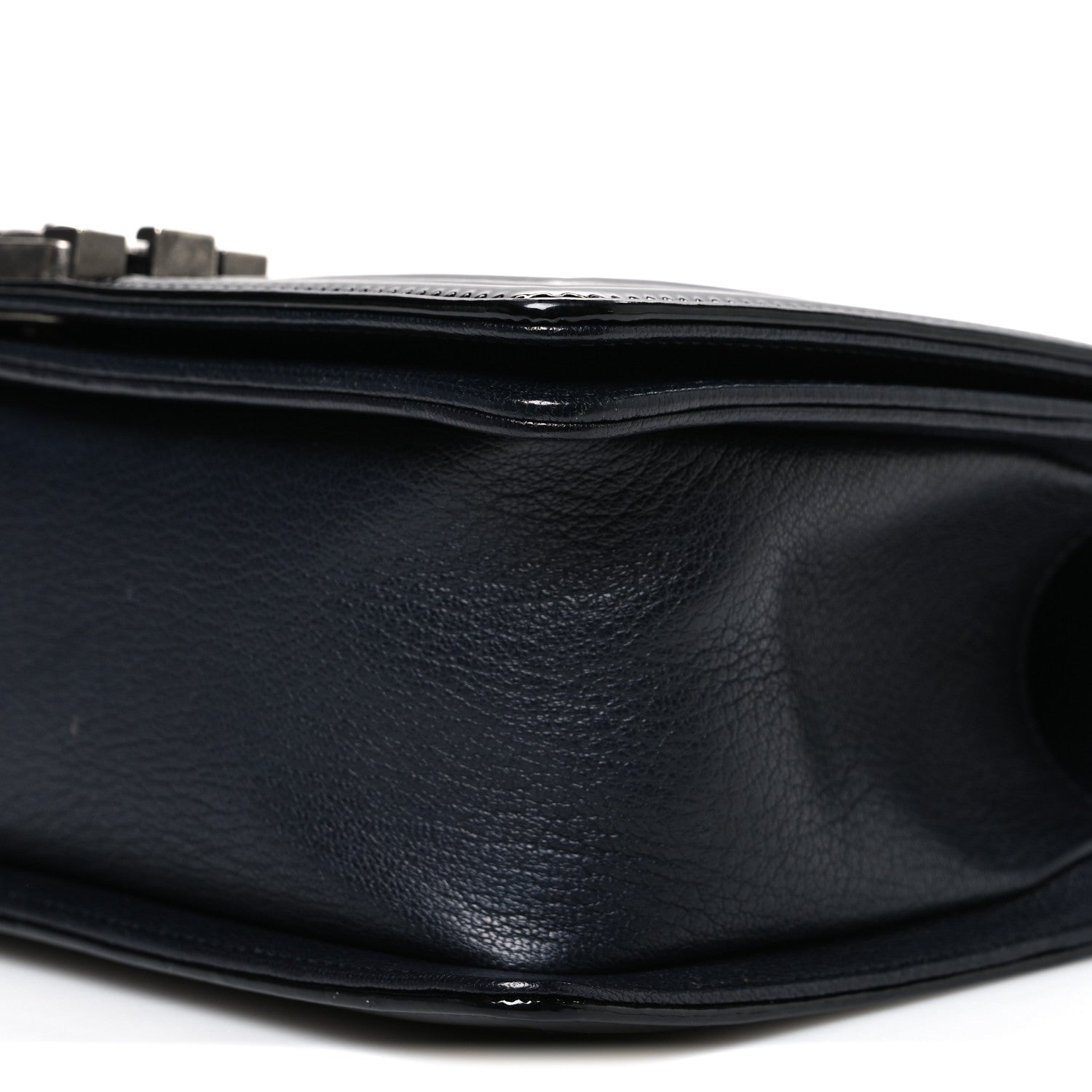 Goatskin Quilted Patent Medium Duo Boy Flap Black