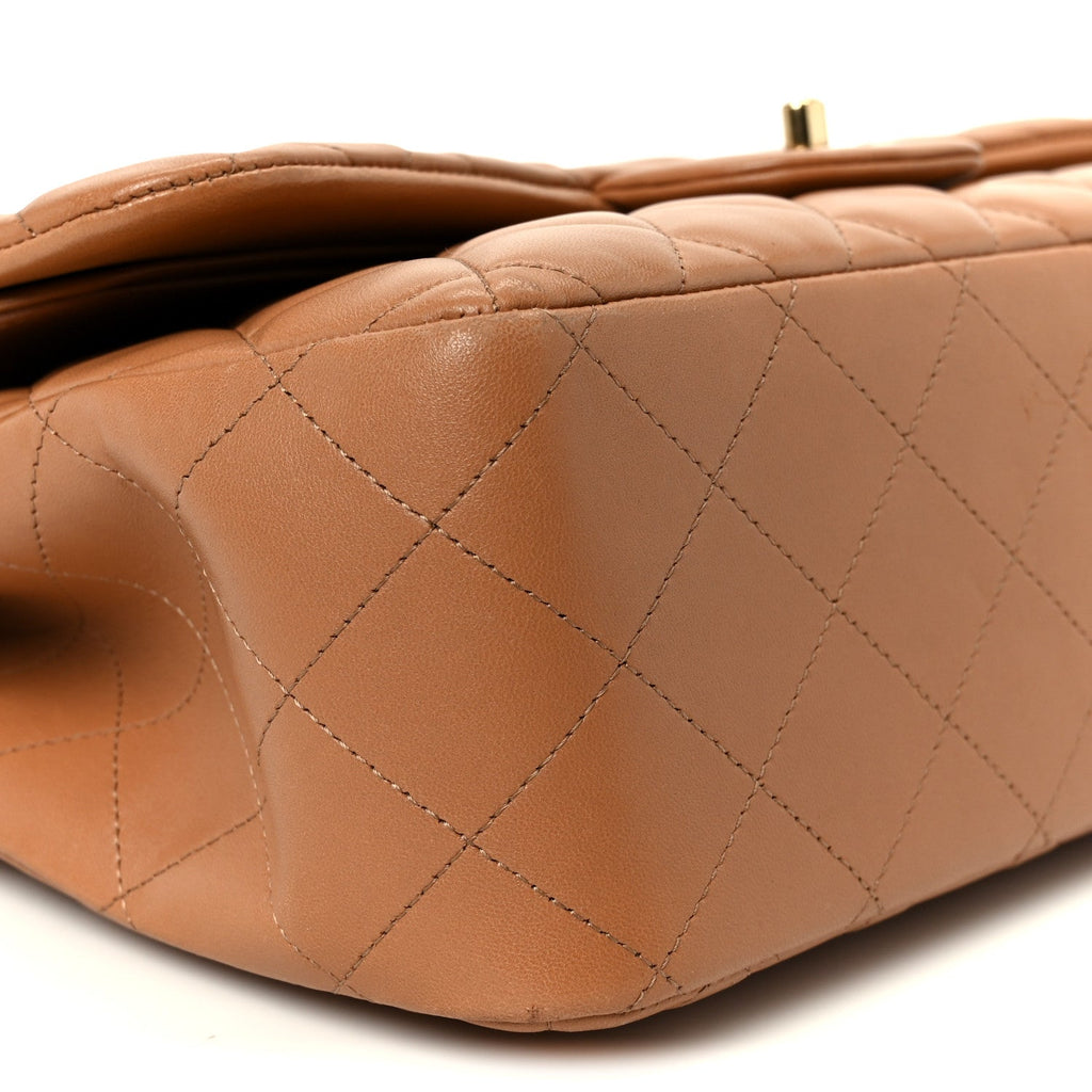 Lambskin Quilted Jumbo Double Flap Dark Beige