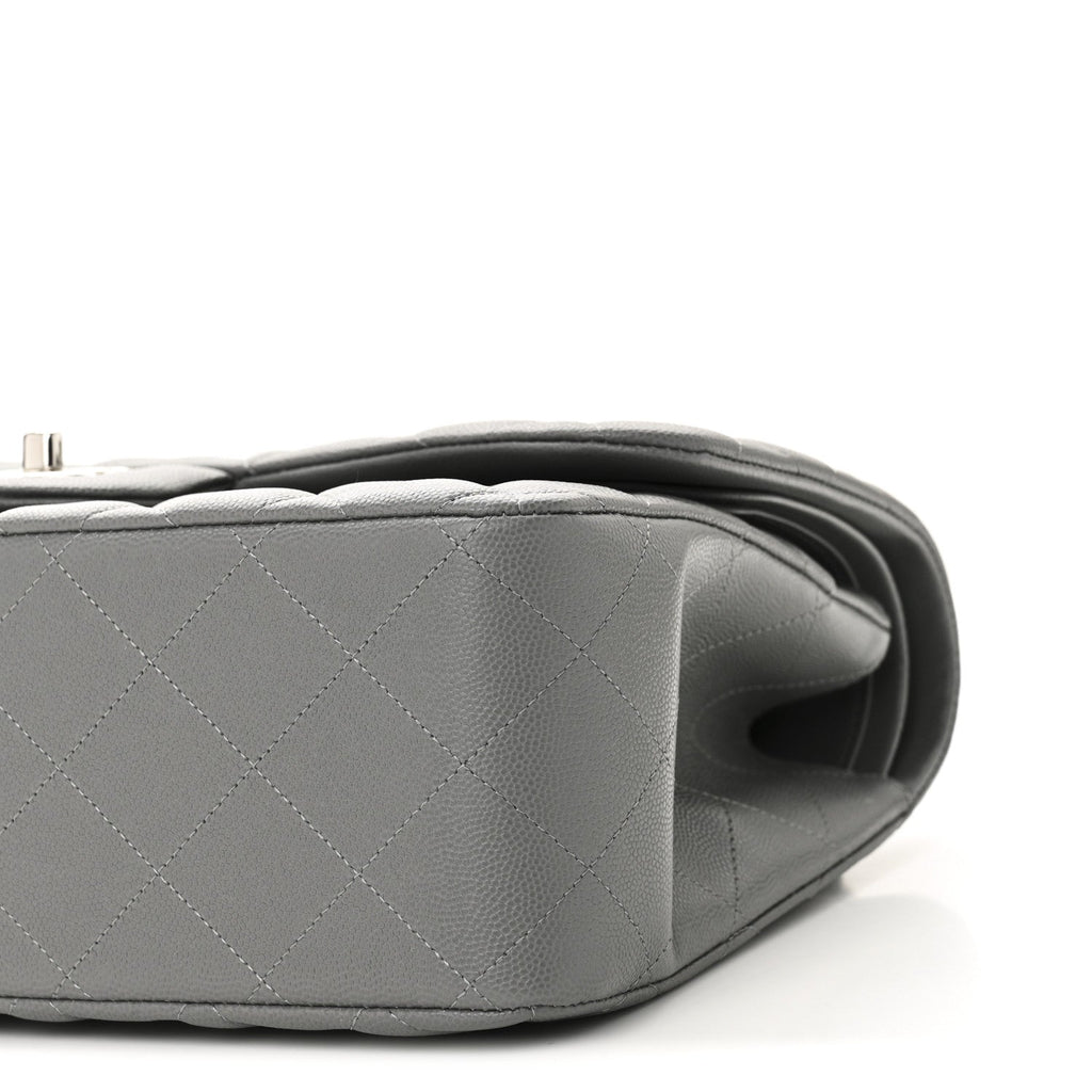 Caviar Quilted Jumbo Double Flap Grey