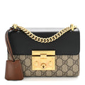 GG Supreme Monogram Calfskin Small Padlock Shoulder Bag Beige Black Cuir