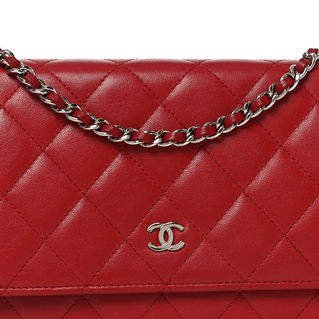Lambskin Quilted Wallet On Chain WOC Red