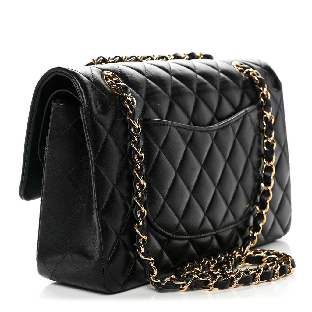 Lambskin Quilted Medium Double Flap Black